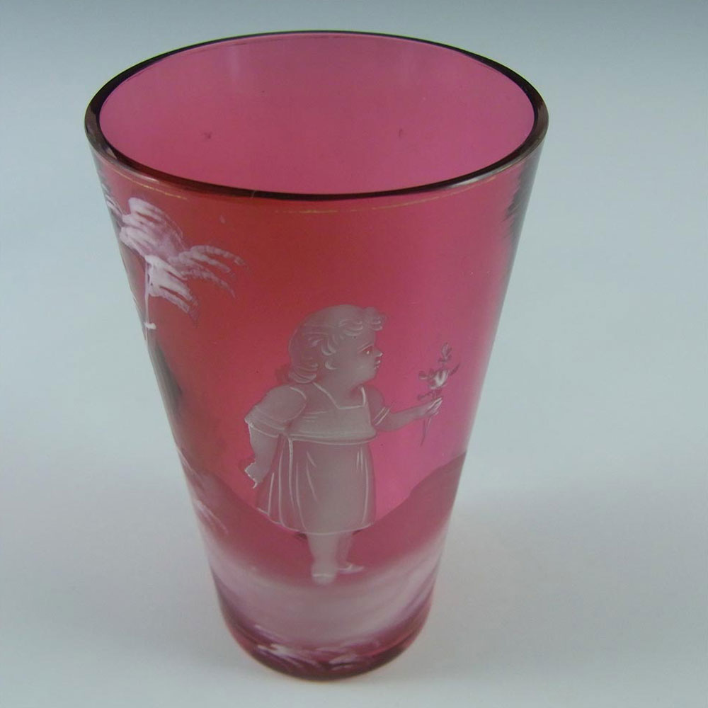 (image for) Mary Gregory Bohemian Hand Enamelled Pink Glass Tumbler - Click Image to Close