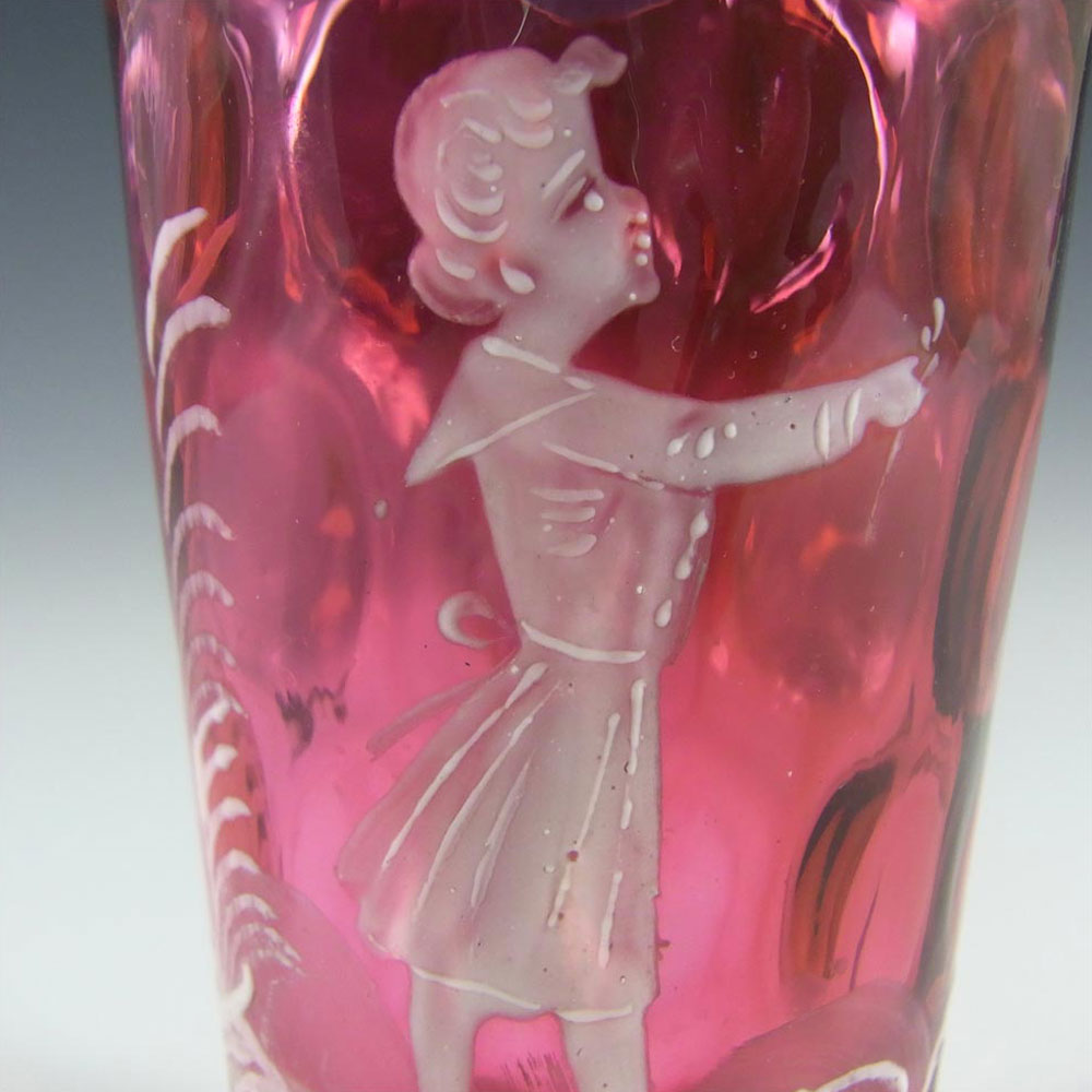 Mary Gregory Bohemian Hand Enamelled Cranberry Glass Tumbler - Click Image to Close
