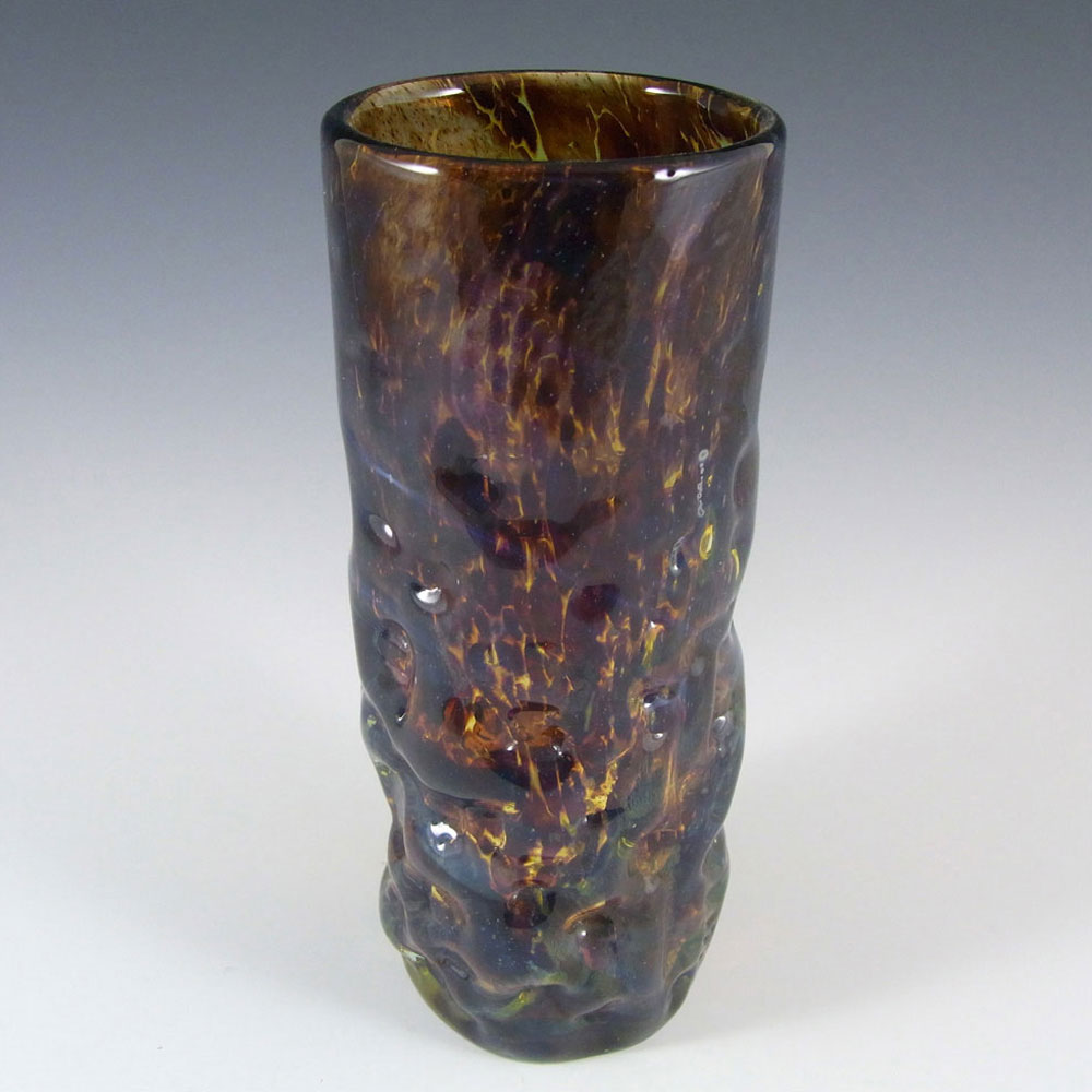 Mdina 'Tortoiseshell' Maltese Brown Bark Textured Glass Vase - Signed - Click Image to Close