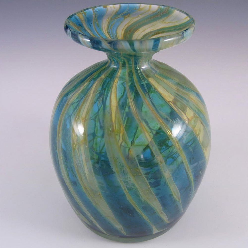 Mdina 'Crysal Blue Stripe' Maltese Glass Vase - Signed - Click Image to Close