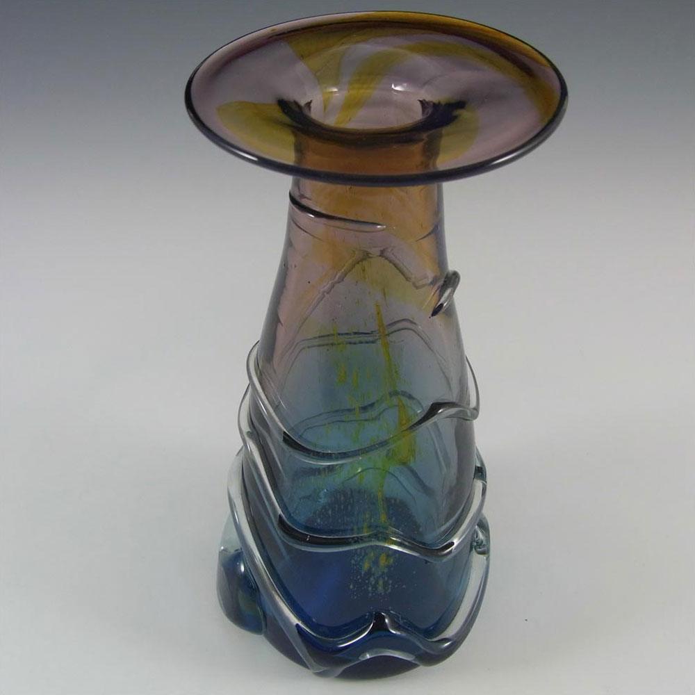 (image for) Mdina Purple & Blue Trailed Glass 'Helter Skelter' Vase - Signed - Click Image to Close