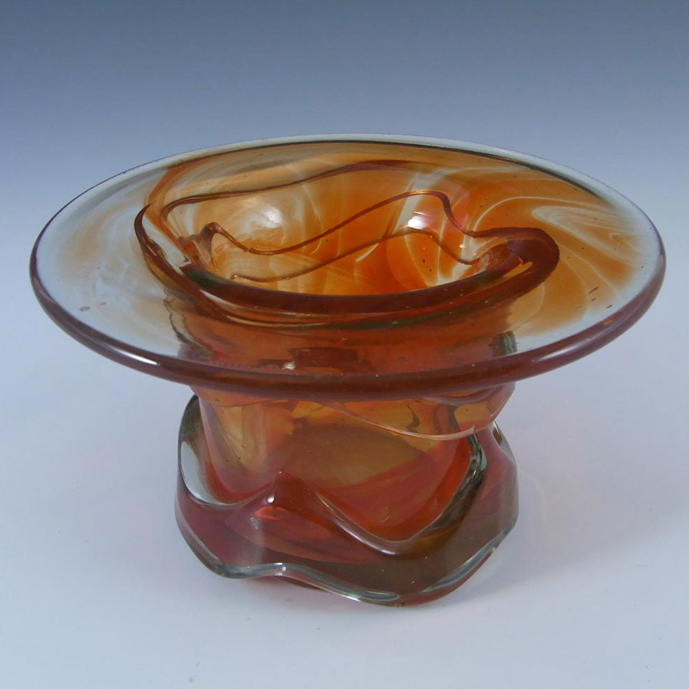 (image for) Mdina Maltese Orange Trailed Glass 'Top Hat' Vase - Click Image to Close