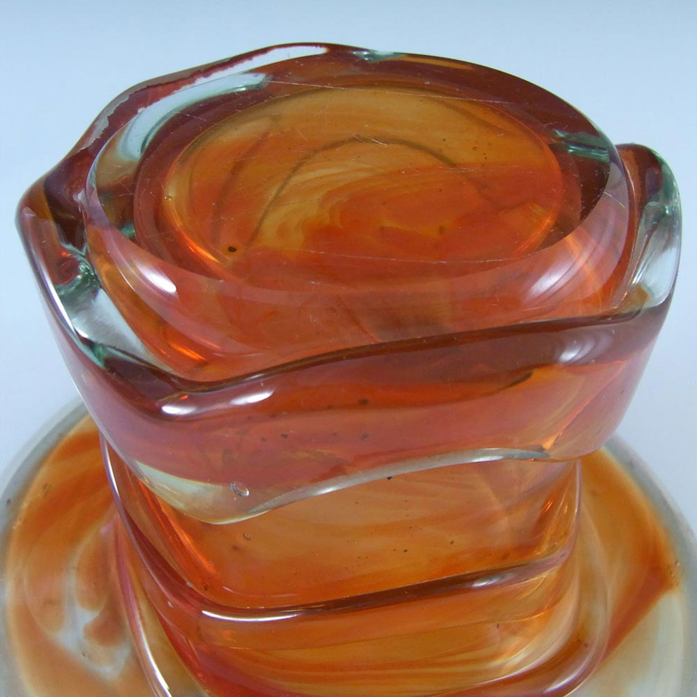 Mdina Maltese Orange Trailed Glass 'Top Hat' Vase - Click Image to Close