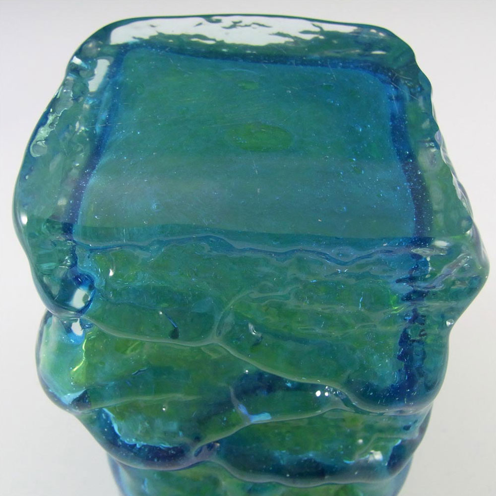 Mdina Maltese 1970's Blue & Green Bark Textured Glass Vase - Click Image to Close