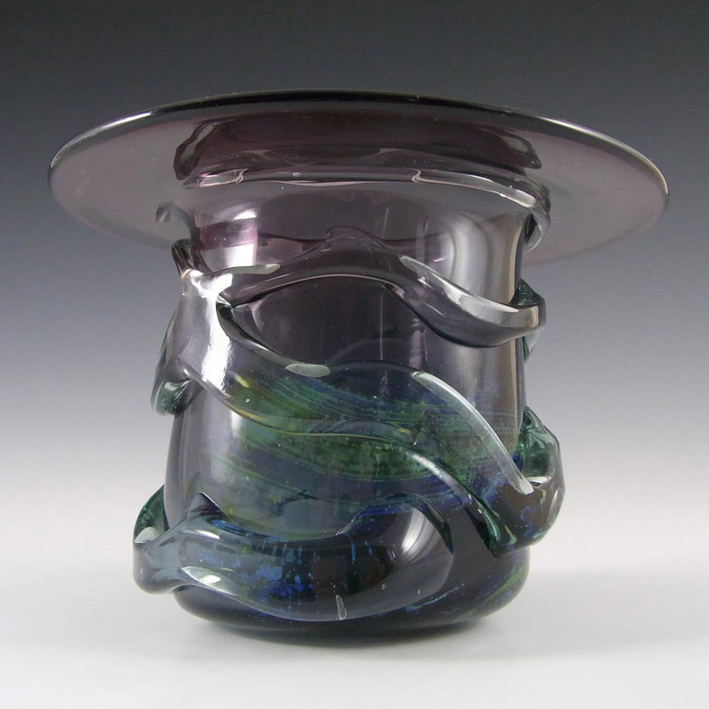 Mdina Maltese Purple & Blue Glass 'Top Hat' Vase - Signed - Click Image to Close