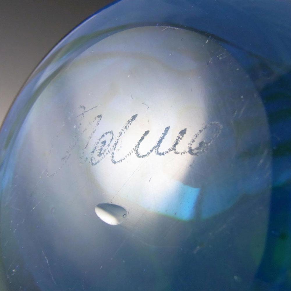 (image for) Mdina 'Ming' Blue & Green Glass Decorative Bottle - Signed - Click Image to Close