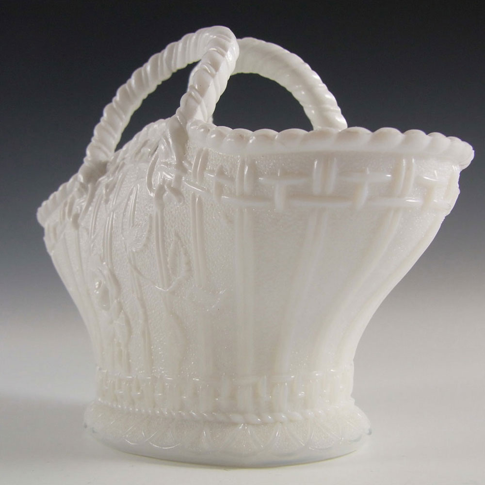 Antique 1890's Victorian White Milk Glass Basket Bowl - Click Image to Close
