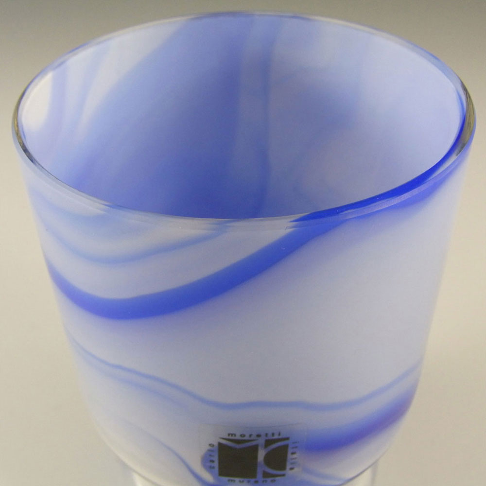 (image for) Carlo Moretti Marbled Blue & White Murano Glass Vase - Label - Click Image to Close