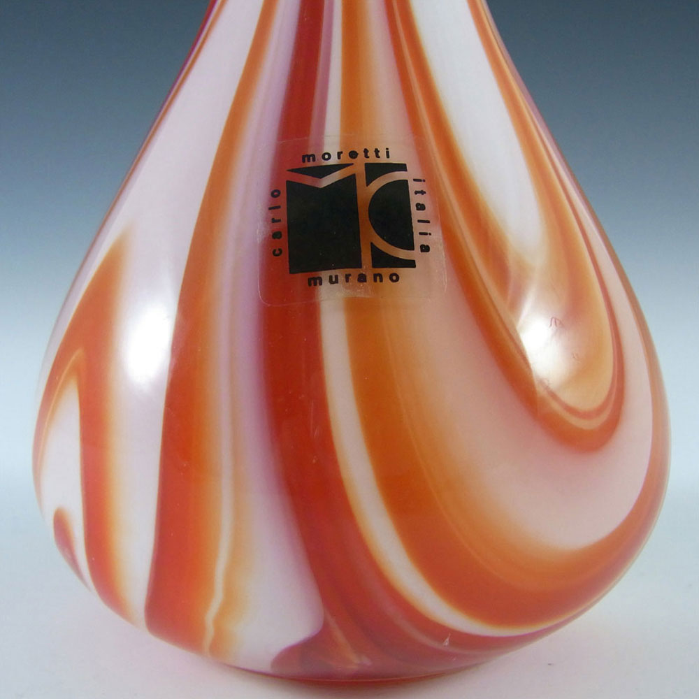 Carlo Moretti Marbled Red & White Murano Glass Vase - Click Image to Close