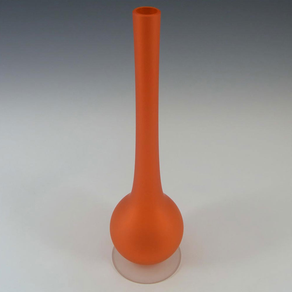 Carlo Moretti Satinato Orange Murano Glass 9.75" Stem Vase - Click Image to Close