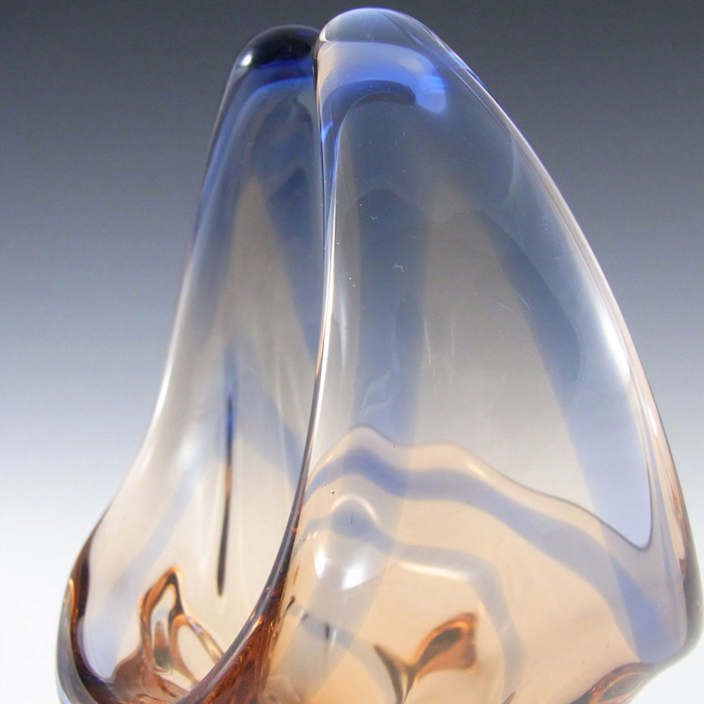 Mstisov/Moser Czech Amber & Blue Glass Organic Vase - Click Image to Close