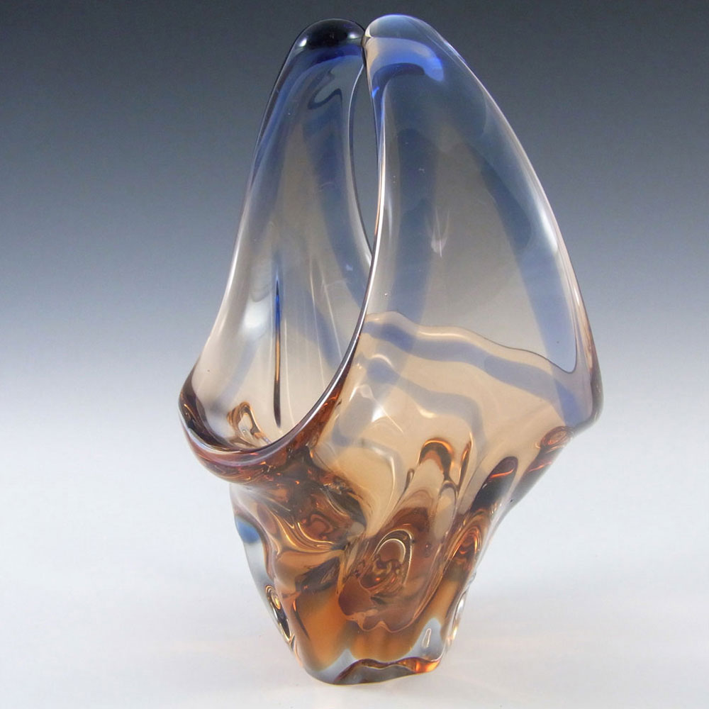 Mstisov/Moser Czech Amber & Blue Glass Organic Vase - Click Image to Close