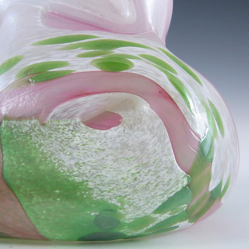 Mtarfa Maltese White, Pink & Green Glass Vase - Signed - Click Image to Close