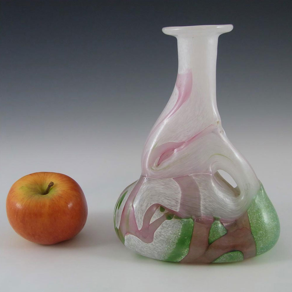 (image for) Mtarfa Maltese White, Pink & Green Glass Vase - Signed - Click Image to Close