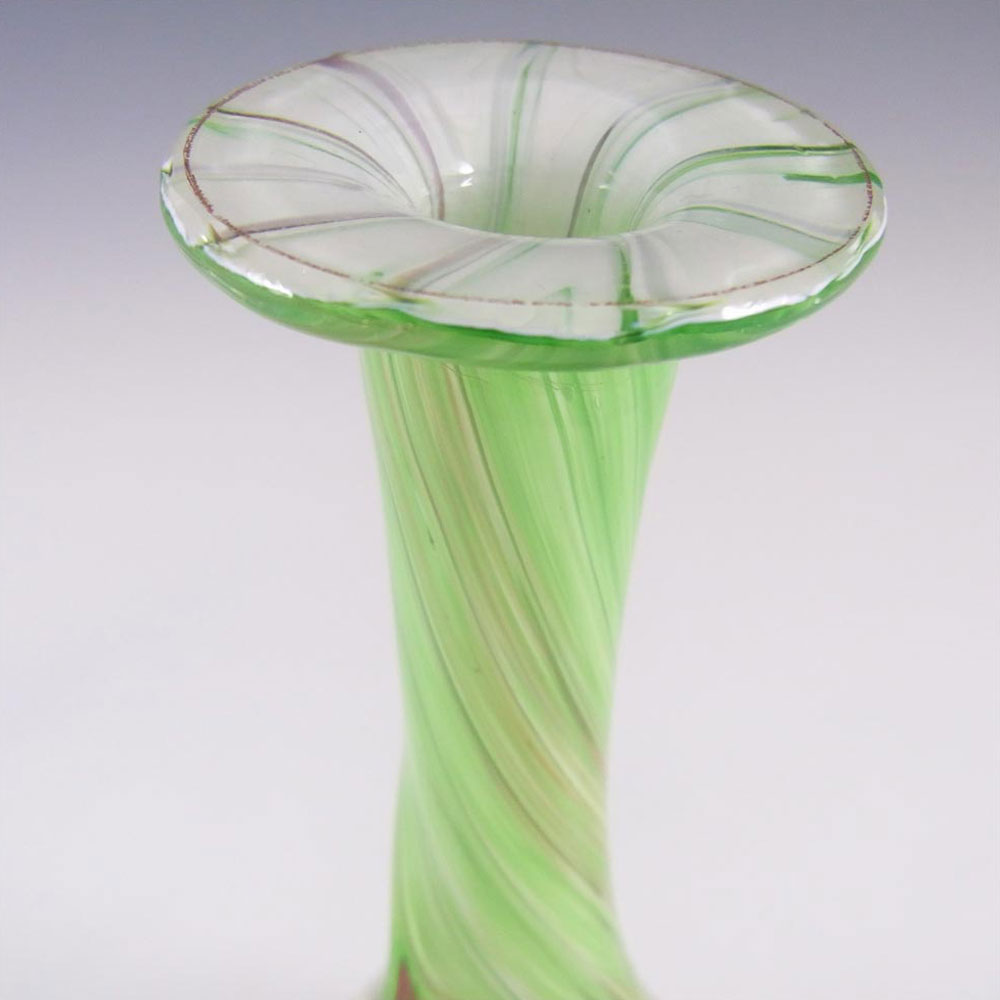 (image for) Mtarfa Maltese Green, Pink & White Glass Vase - Signed - Click Image to Close