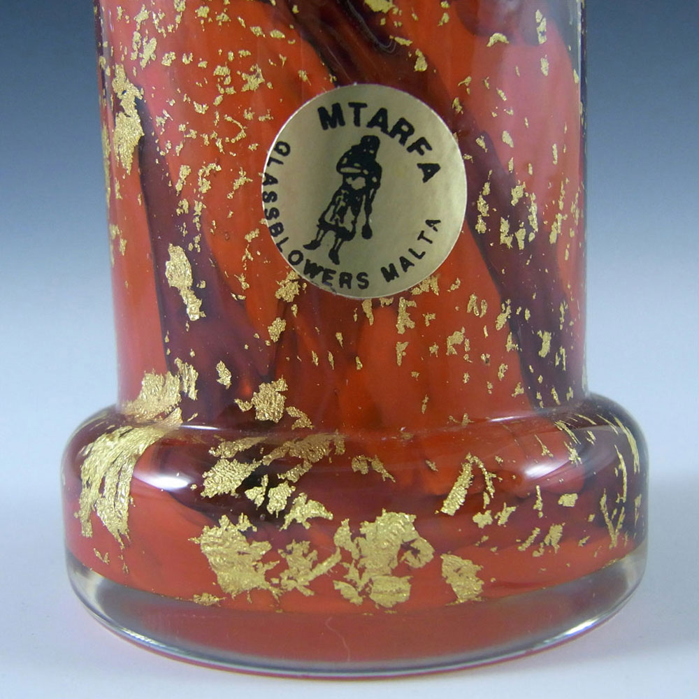 Maltese Mtarfa Red + Black Gold Leaf Glass Vase - Label - Click Image to Close