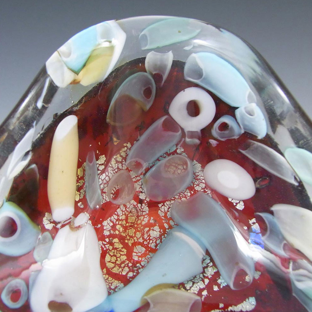 (image for) Murano Silver Leaf + Murrine Canes Red Glass Bowl - Click Image to Close
