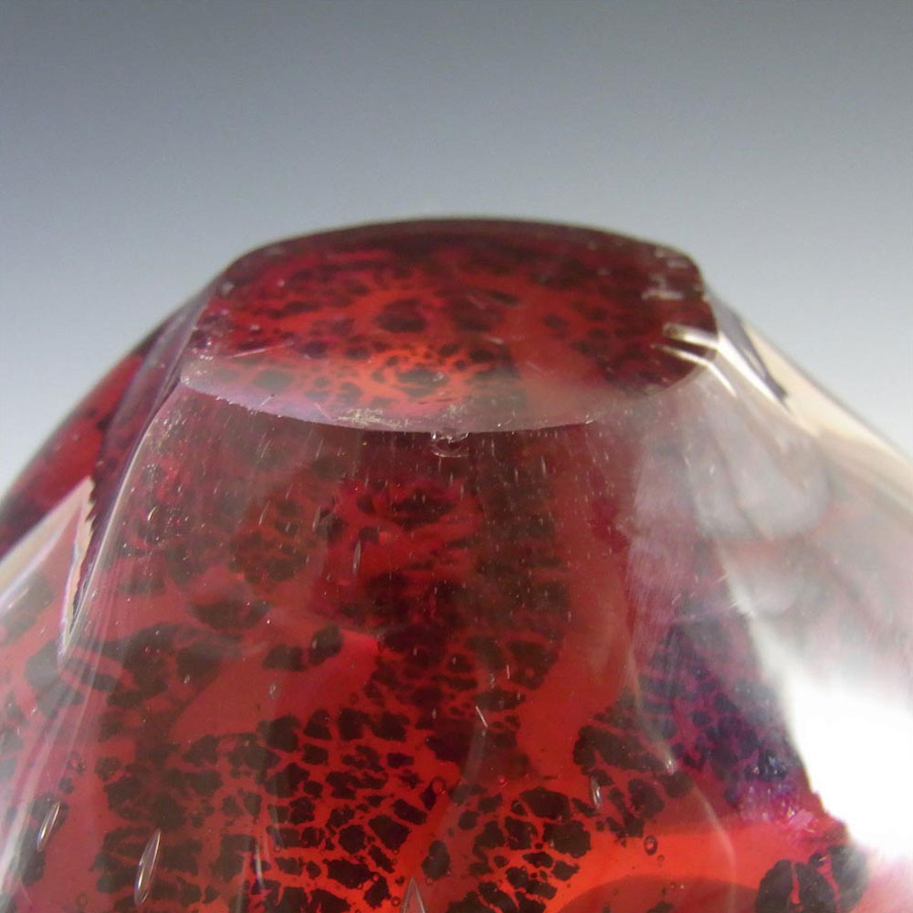 Murano Silver Leaf + Murrine Canes Red Glass Bowl - Click Image to Close