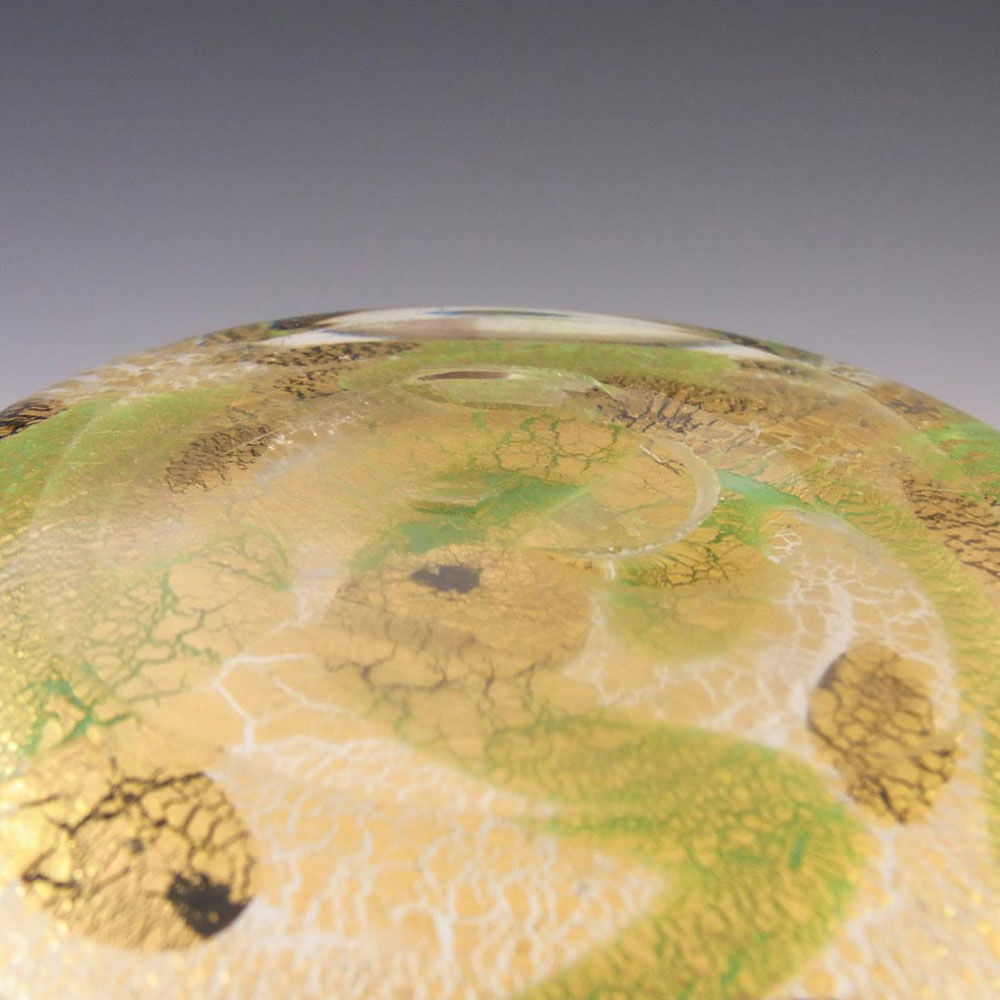 Murano Green, Black & Gold Leaf Glass Zig Zag Bowl - Click Image to Close