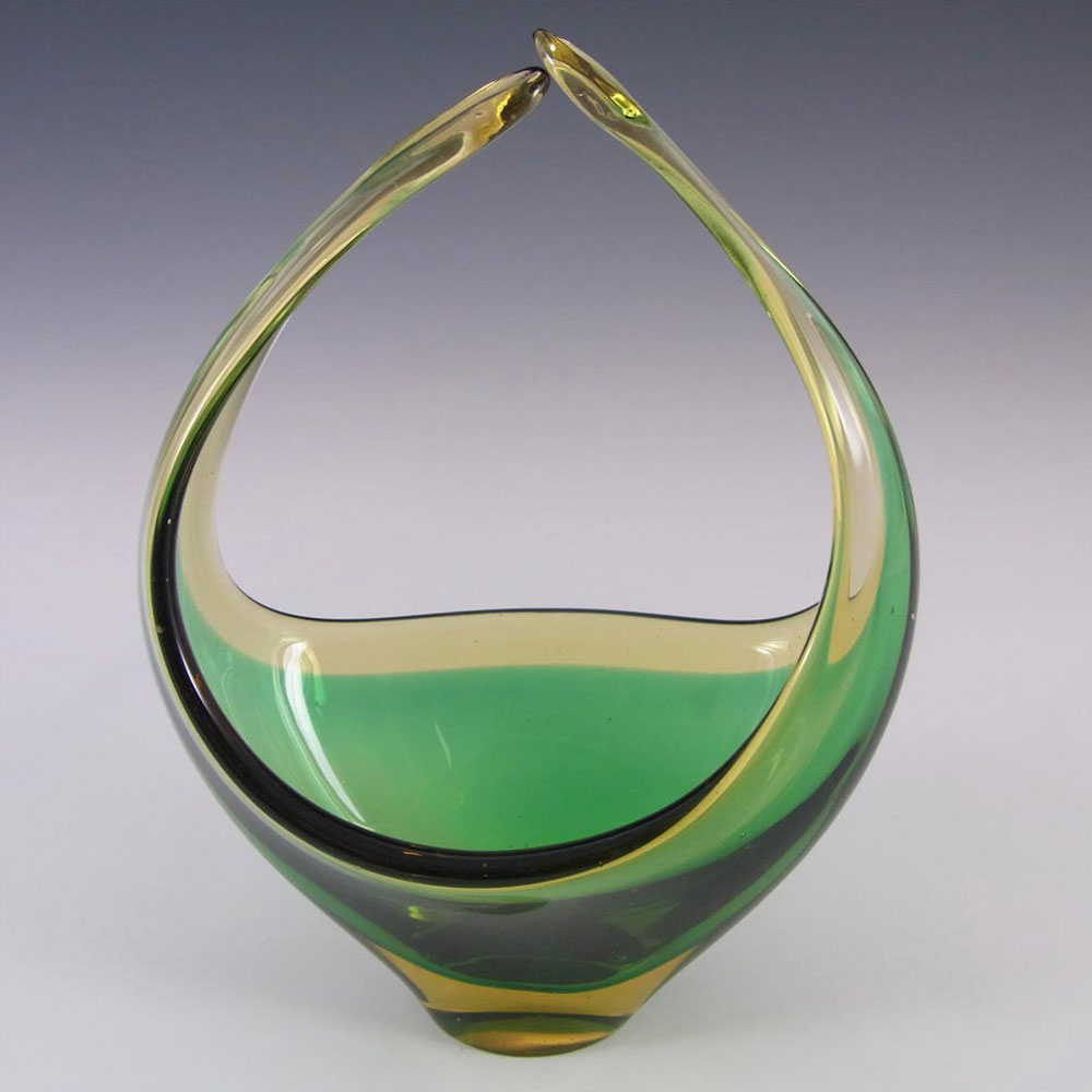 Murano Green/Amber Sommerso Glass Organic Sculpture Bowl - Click Image to Close