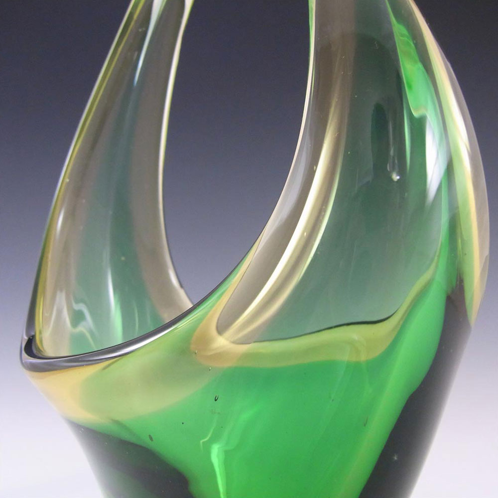 Murano Green/Amber Sommerso Glass Organic Sculpture Bowl - Click Image to Close