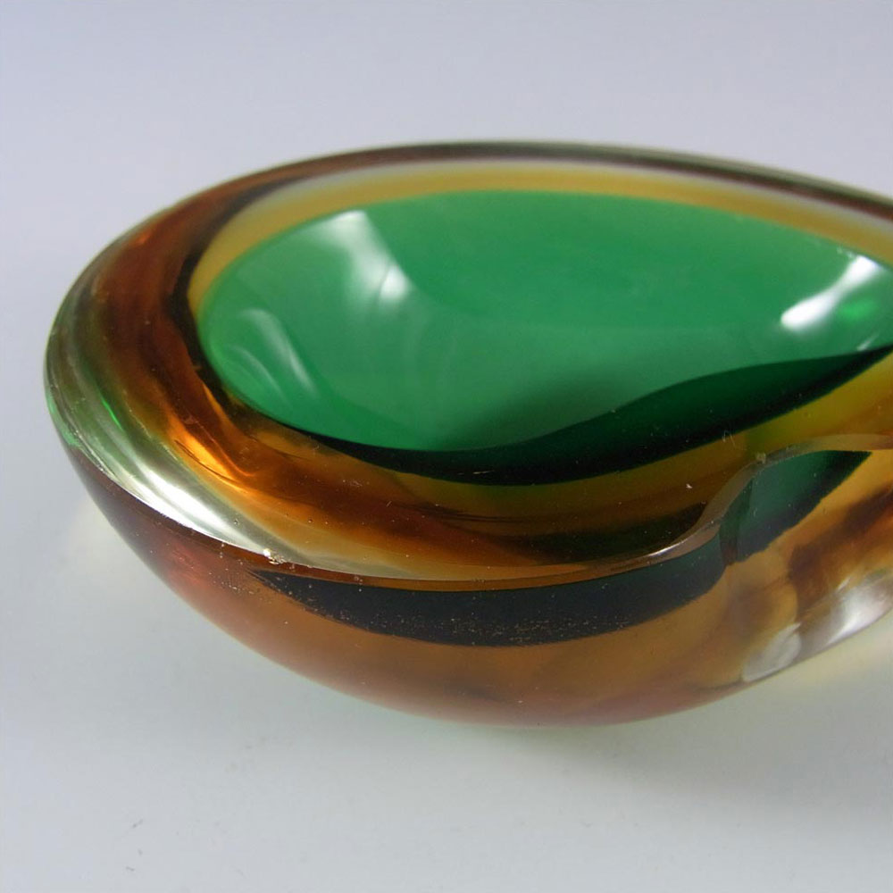 Murano Geode Green & Amber Sommerso Glass Kidney Bowl - Click Image to Close