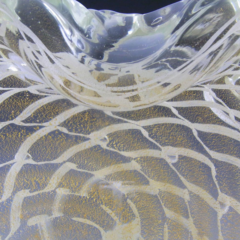 (image for) Murano Gold Leaf & White Filigree Glass Sculpture Bowl - Click Image to Close