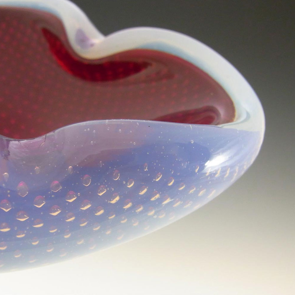 Ferro Italarts Murano Red & Opalescent Glass Bubble Bowl - Click Image to Close