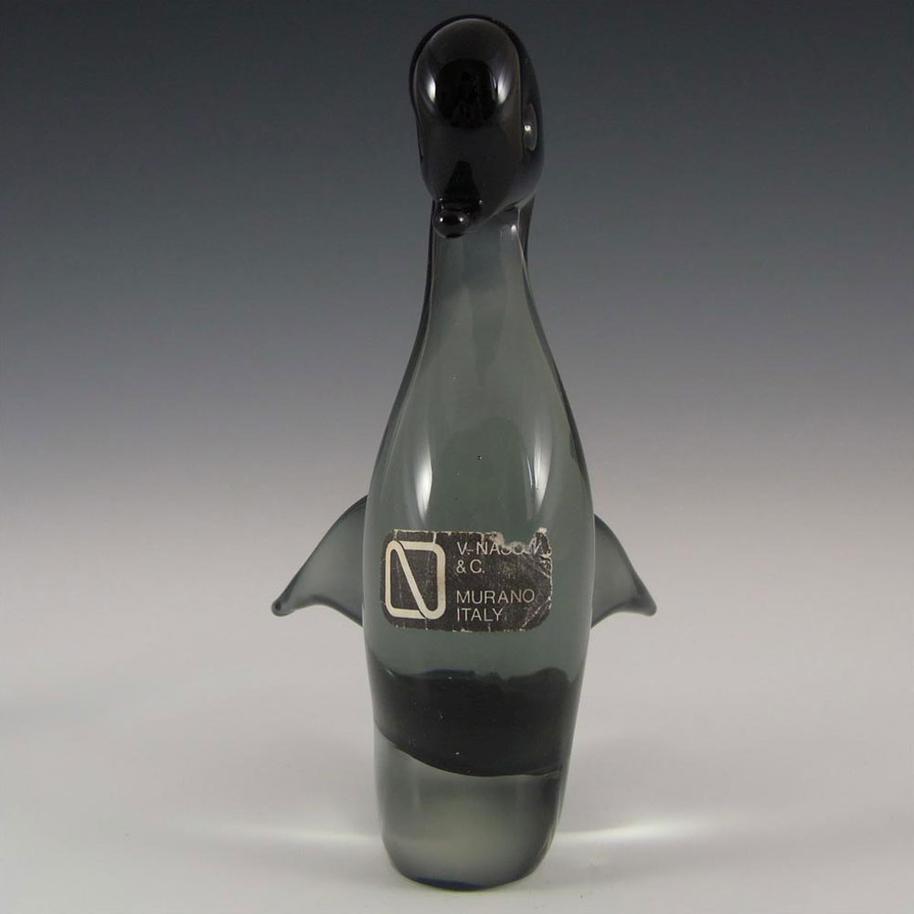 (image for) V. Nason & Co Murano Smoky Glass Duck Sculpture - Label - Click Image to Close