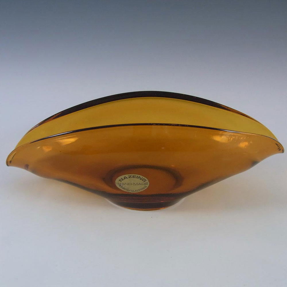 Nazeing British 1950's Amber Glass Posy Bowl - Labelled - Click Image to Close