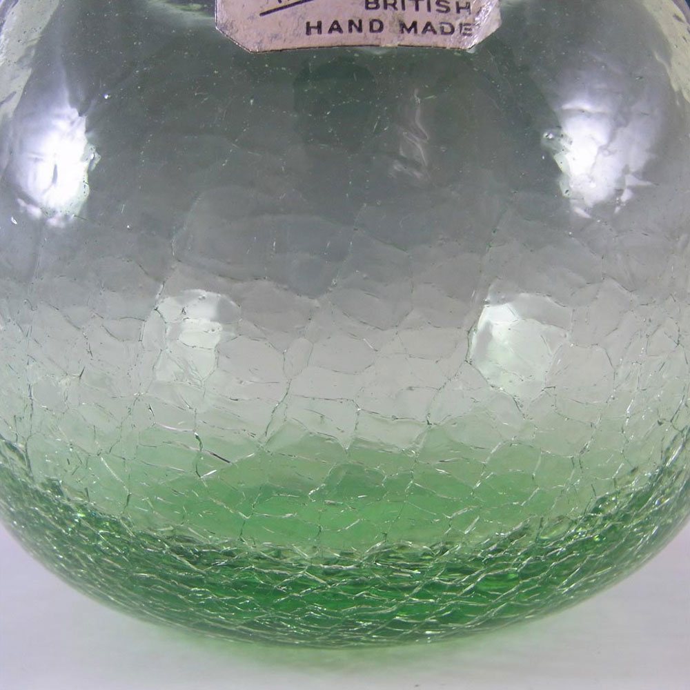 Elwell's Green Crackle Glass Labelled Vase - Nazeing? - Click Image to Close