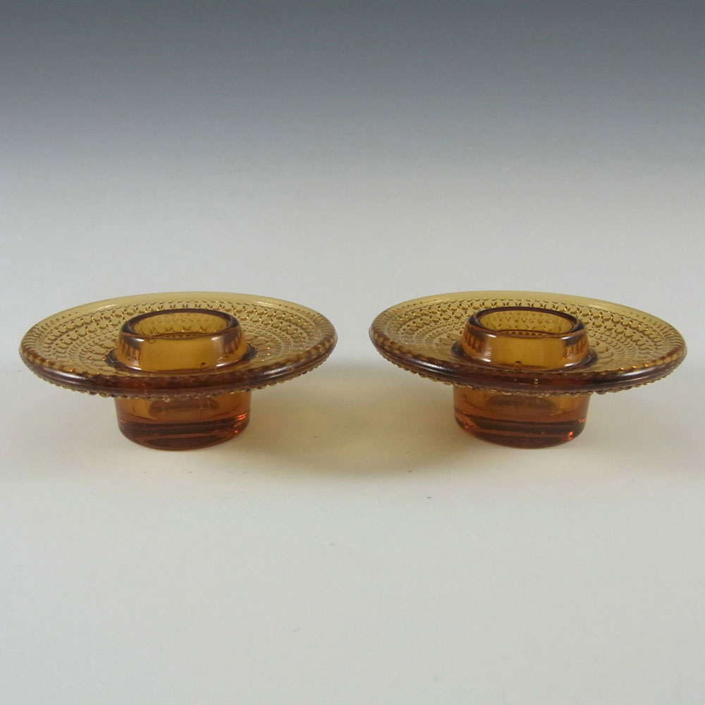 (image for) Cascade / Wood Bros Amber Glass 'Kastehelmi' Candle Holders - Click Image to Close