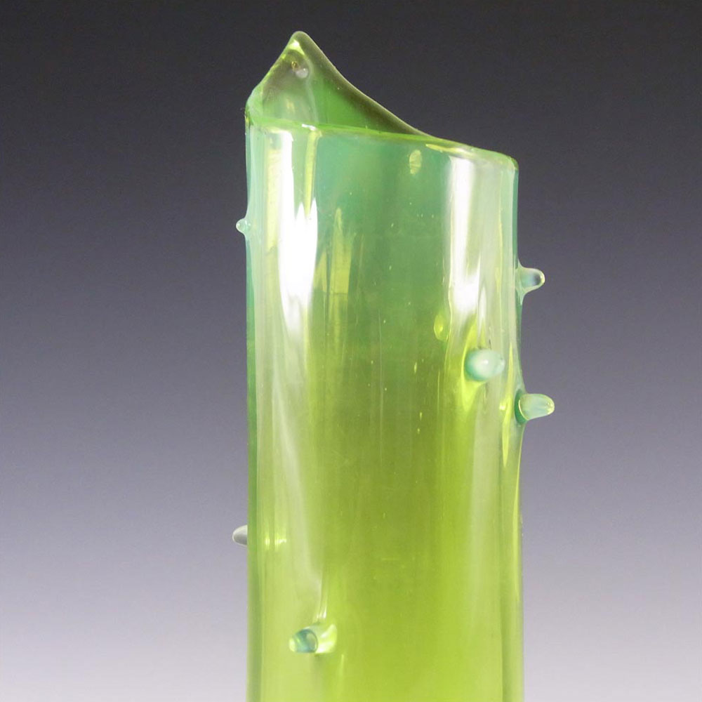 Victorian Antique Green + Opalescent Glass Thorn Vase - Click Image to Close