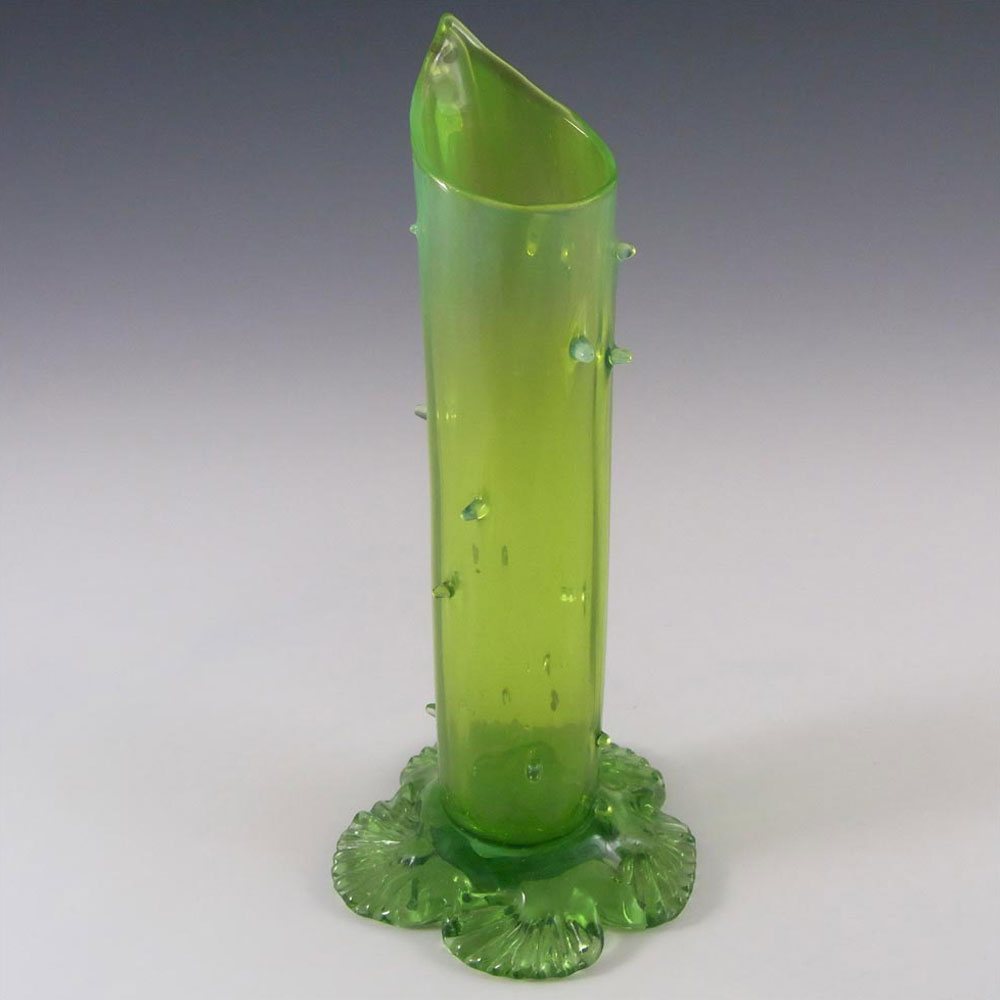 Victorian Antique Green + Opalescent Glass Thorn Vase - Click Image to Close