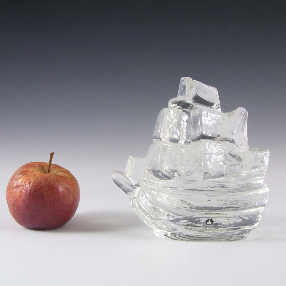 Swedish Pukeberg Glass Ship Paperweight by Uno Westerberg - Click Image to Close