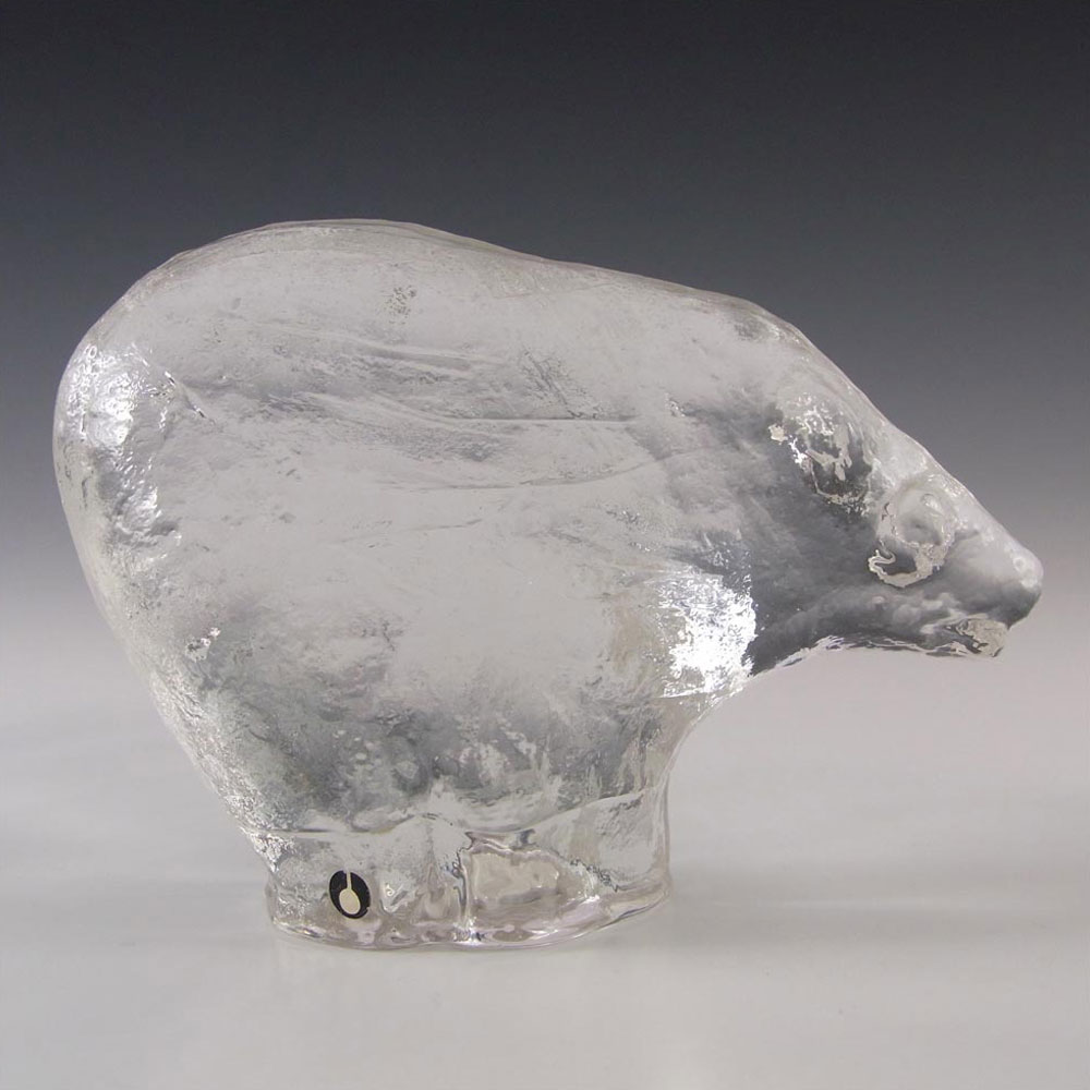 vintage scandnavian frosted mother bear on clear glass bear with baby Beautiful paperweight bear