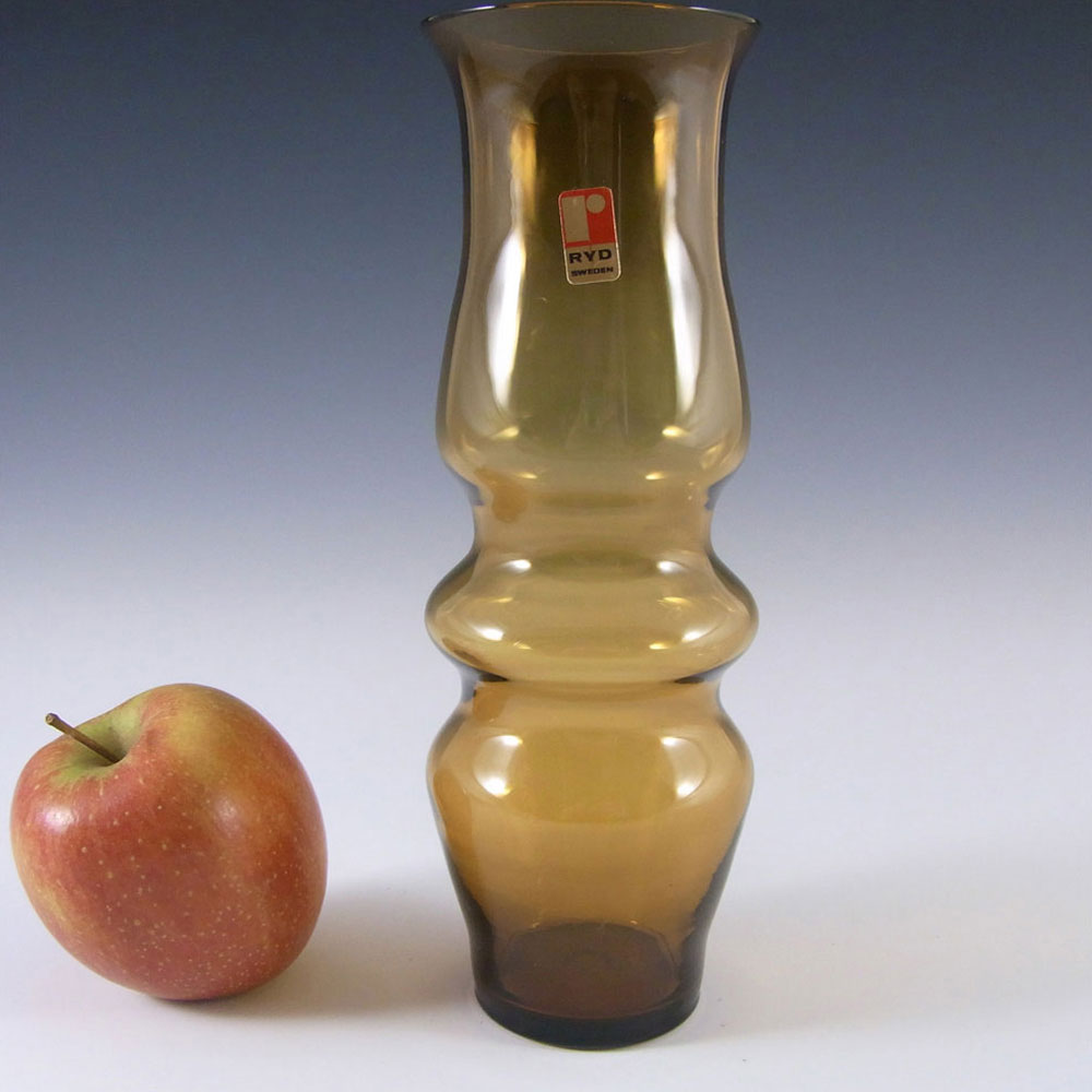 Ryd Swedish / Scandinavian Amber Glass Hooped Vase - Label - Click Image to Close