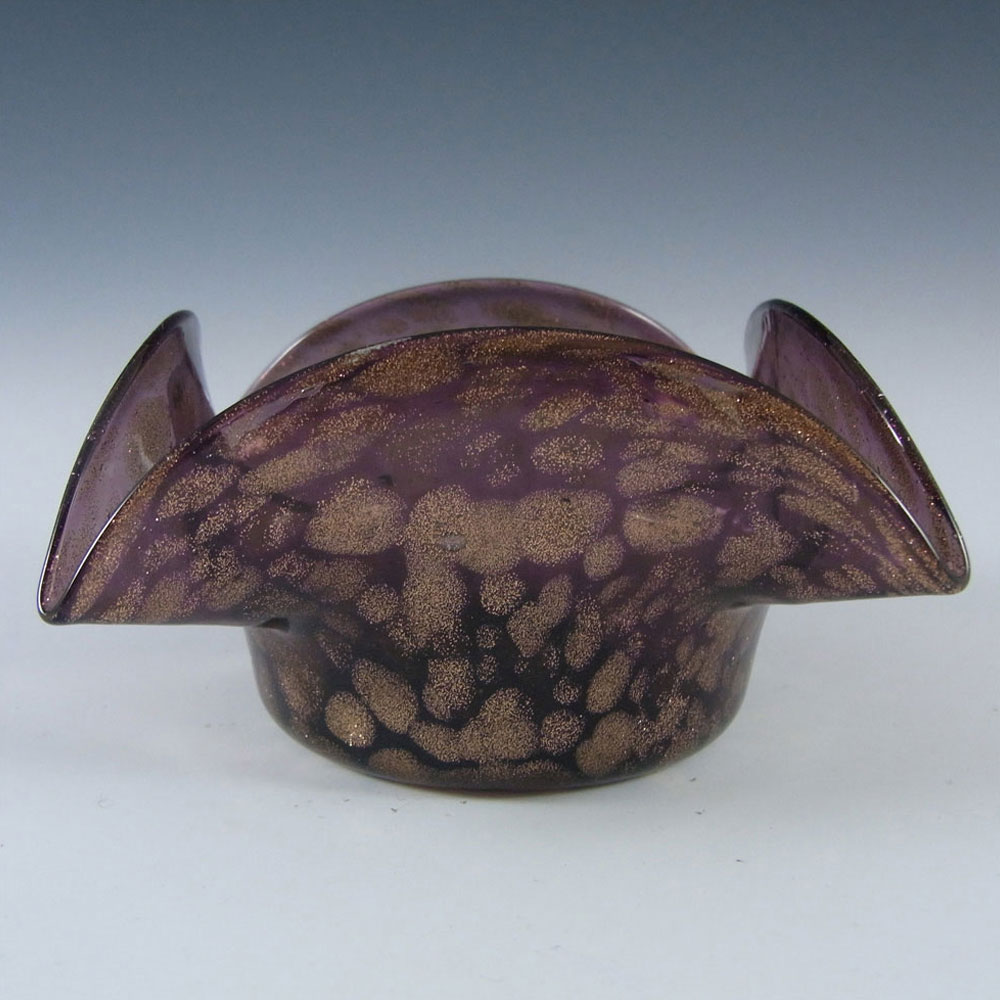 Salviati Copper Aventurine & Purple Glass Finger Bowl - Click Image to Close