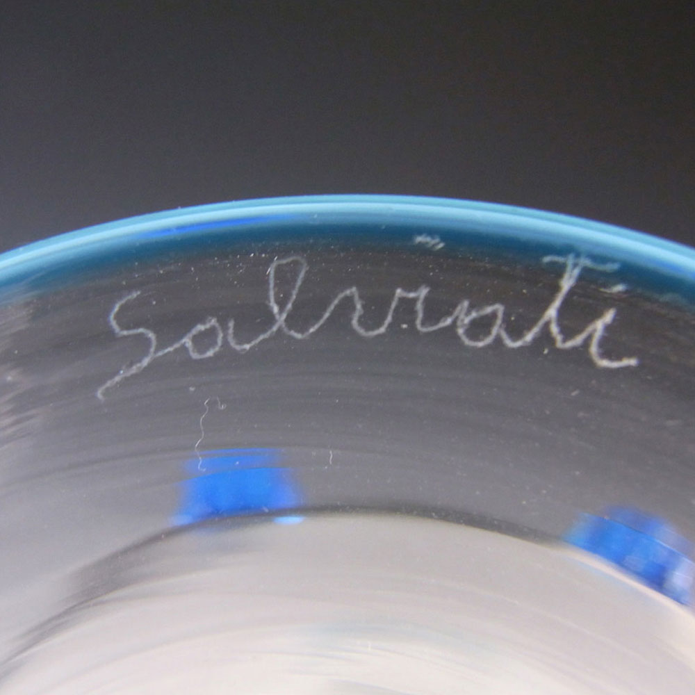 Signed Salviati Murano Venetian Blue Glass Vase - Click Image to Close