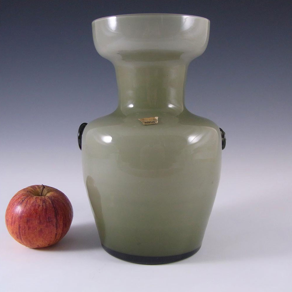 Scandinavian / Swedish Småland Green Glass Vase - Labelled - Click Image to Close