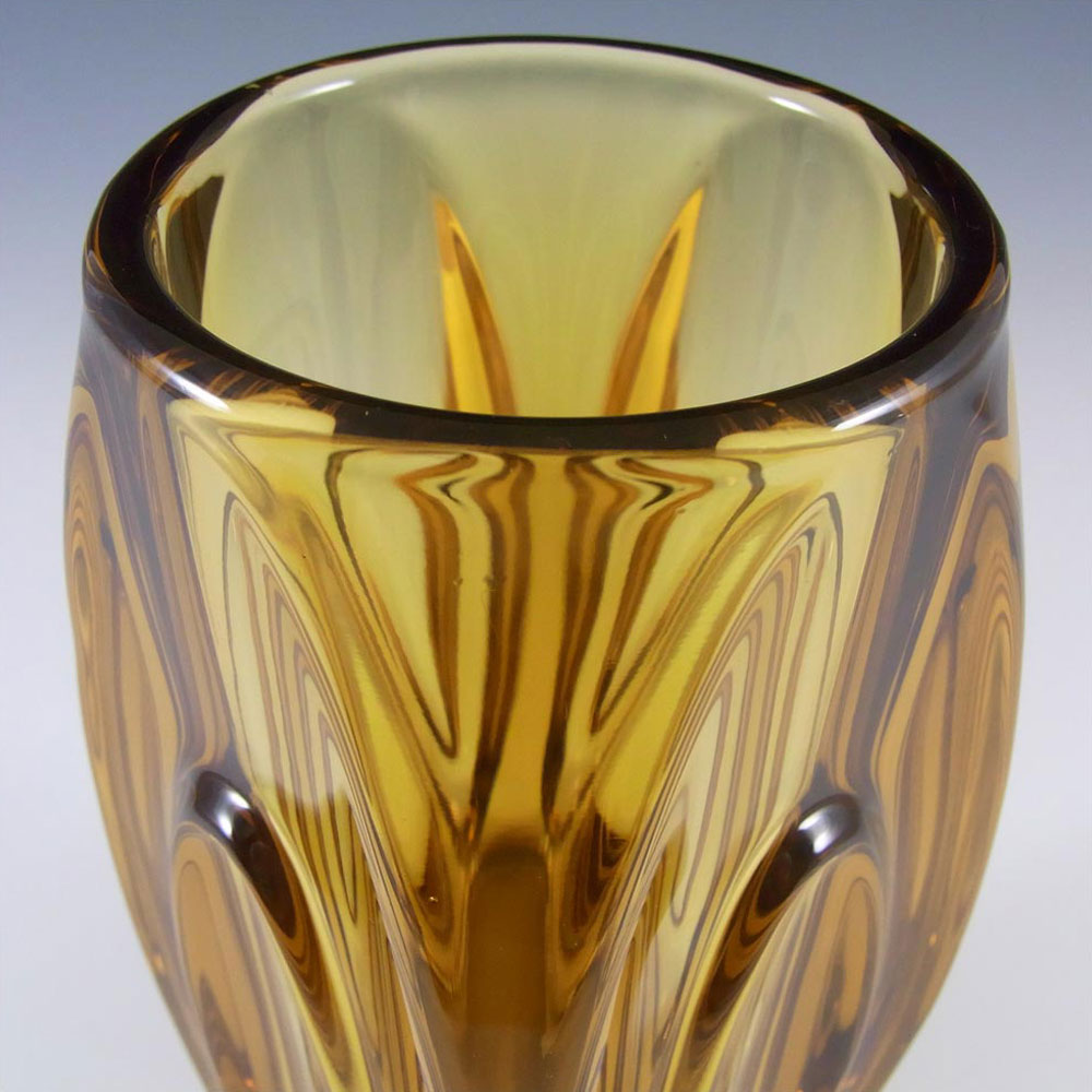 Rosice Sklo Union 8" Amber Glass Lens Vase Rudolf Schrötter - Click Image to Close