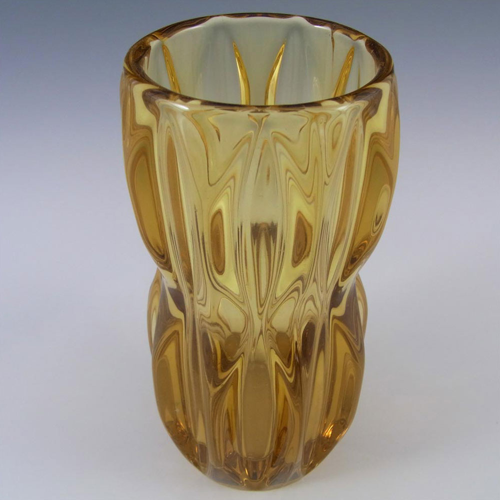 Rosice Sklo Union 6" Amber Glass Vase by Jan Schmid #1032 - Click Image to Close
