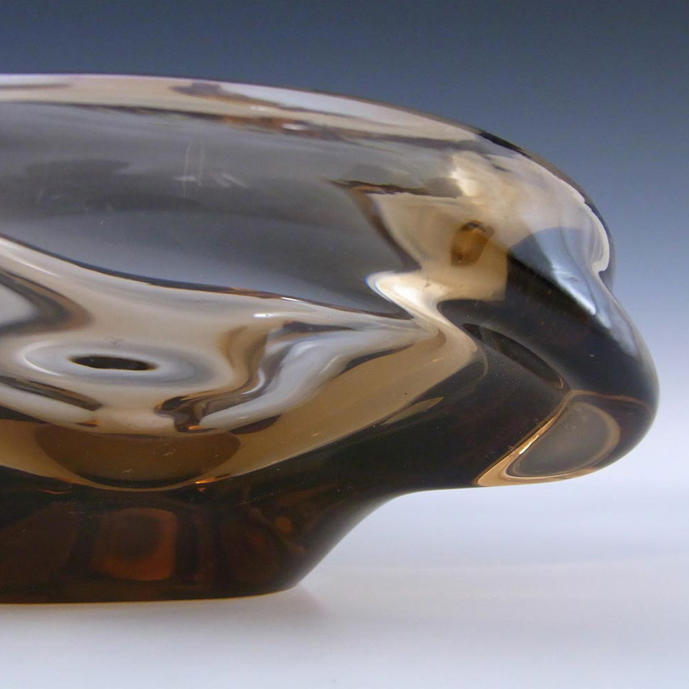 Skrdlovice Czech Smoky Brown Glass Sculpture Bowl - Click Image to Close