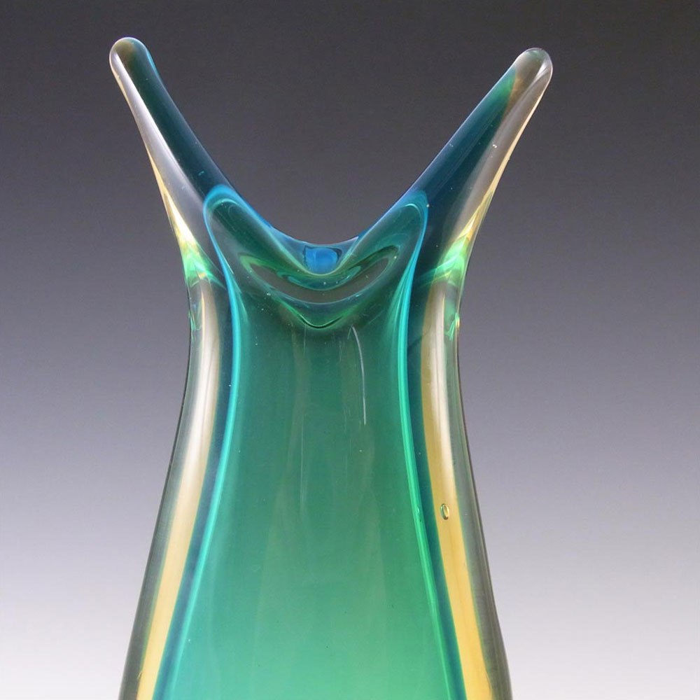 Murano 1950's Green & Amber Sommerso Glass Vase - Click Image to Close
