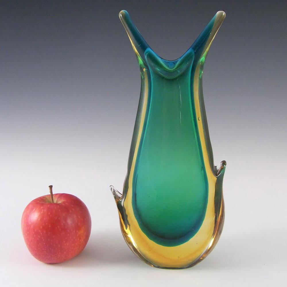 (image for) Murano 1950's Green & Amber Sommerso Glass Vase - Click Image to Close