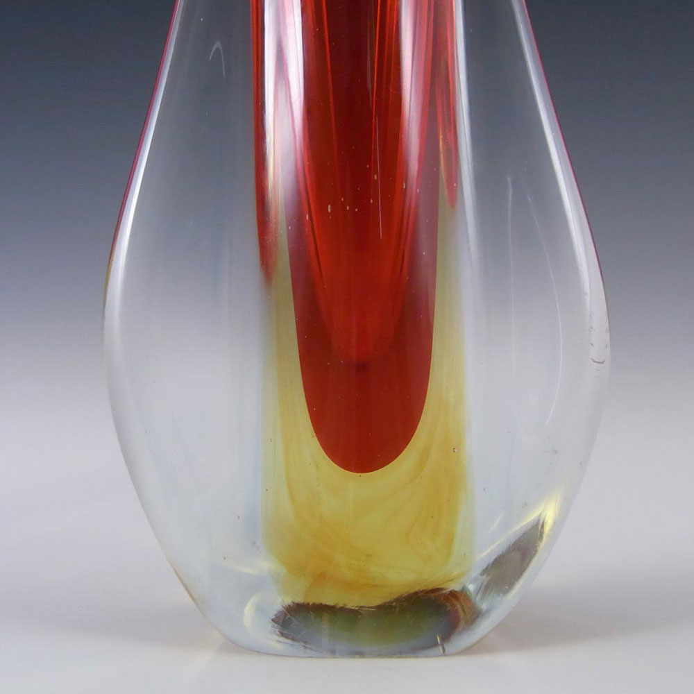 (image for) Galliano Ferro Murano Sommerso Red & Amber Glass Stem Vase - Click Image to Close
