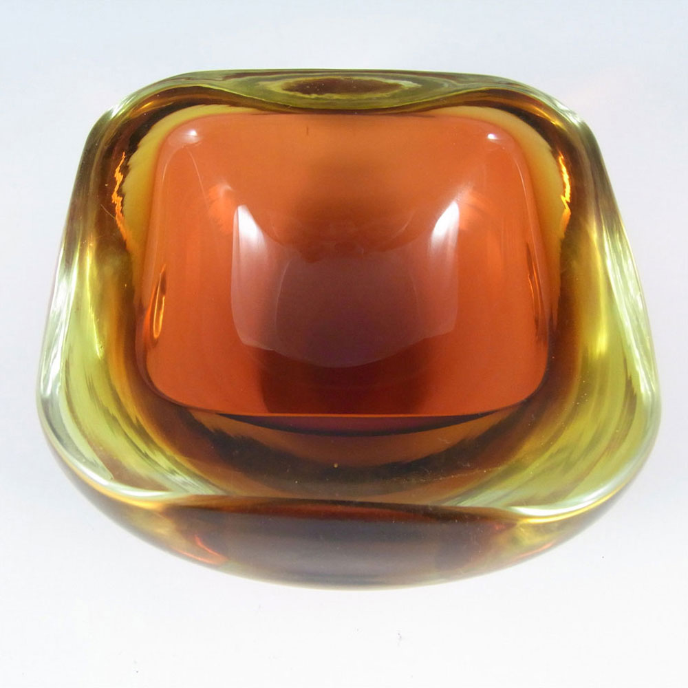 (image for) Murano Geode Brown & Amber Sommerso Glass Square Bowl - Click Image to Close