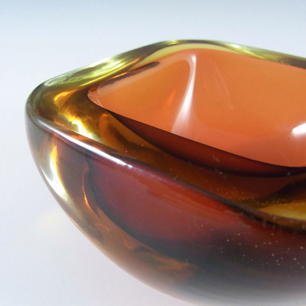 (image for) Murano Geode Brown & Amber Sommerso Glass Square Bowl - Click Image to Close
