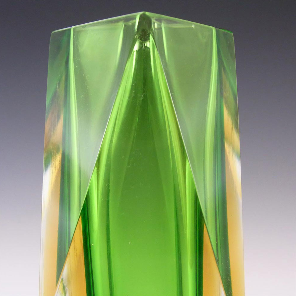 (image for) Murano Faceted Green/Amber Sommerso Glass Block Vase - Click Image to Close