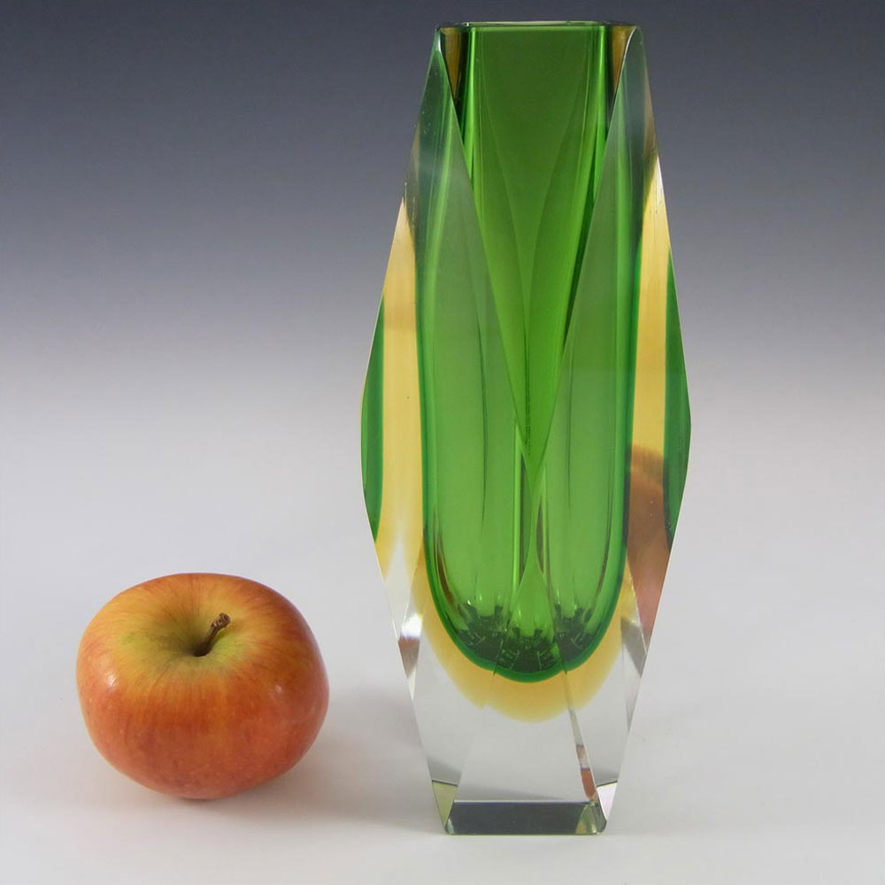(image for) Murano Faceted Green/Amber Sommerso Glass Block Vase - Click Image to Close